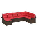 Havesofa Sæt med pude 8 pcs Brun og Rød polyrattan