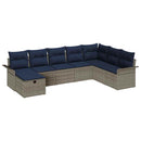 Havesofa Sæt med pude 8 pcs Grå og Marineblå polyrattan