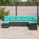 Havesofa Sæt med pude 8 pcs Sort og turkis polyrattan