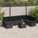 Havesofa Sæt med pude med opbevaring 9 pcs Sort polyrattan