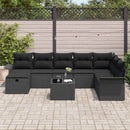 Havesofa Sæt med pude med opbevaring 9 pcs Sort polyrattan