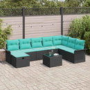 Havesofa Sæt med pude 9 pcs Sort og turkis polyrattan