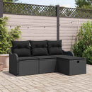 Havesofa Sæt med pude med opbevaring 4 pcs Sort polyrattan