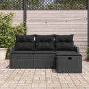 Havesofa Sæt med pude med opbevaring 4 pcs Sort polyrattan