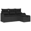 Havesofa Sæt med pude med opbevaring 4 pcs Sort polyrattan