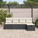 Havesofa Sæt med pude 5 pcs Sort og cremefarvet Poly rattan