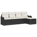Havesofa Sæt med pude 5 pcs Sort og cremefarvet Poly rattan