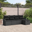 Havesofa Sæt med pude med opbevaring 5 pcs Sort Poly rattan