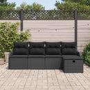 Havesofa Sæt med pude med opbevaring 5 pcs Sort Poly rattan