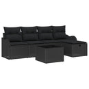Havesofa Sæt med pude med opbevaring 6 pcs Sort polyrattan