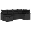 Havesofa Sæt med pude med opbevaring 6 pcs Sort Poly rattan