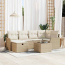 Havesofa Sæt med pude 7 pcs beige og cremefarvet Poly rattan