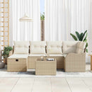 Havesofa Sæt med pude 7 pcs beige og cremefarvet Poly rattan