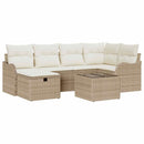 Havesofa Sæt med pude 7 pcs beige og cremefarvet Poly rattan