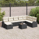 Sofa Sæt 9 stk. Sort og cremefarvet polyrattan