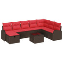 Sofa Sæt med pude med opbevaring 9 pcs Brun og Rød polyrattan