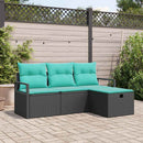Sofa Sæt med pude 4 pcs Sort og turkis polyrattan