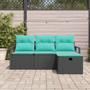Sofa Sæt med pude 4 pcs Sort og turkis polyrattan