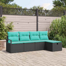 Sofa Sæt med pude 5 pcs Sort og turkis polyrattan