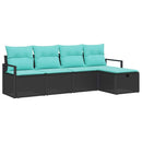Sofa Sæt med pude 5 pcs Sort og turkis polyrattan