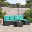Sofa Sæt med pude 6 pcs Sort og turkis polyrattan