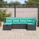 Sofa Sæt med pude 6 pcs Sort og turkis polyrattan