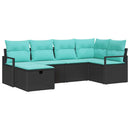 Sofa Sæt med pude 6 pcs Sort og turkis polyrattan