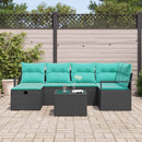 Sofa Sæt med pude 7 pcs Sort og turkis polyrattan