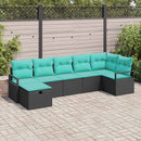 Sofa Sæt med pude 7 pcs Sort og turkis polyrattan