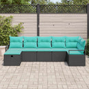 Sofa Sæt med pude 7 pcs Sort og turkis polyrattan