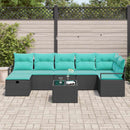 Sofa Sæt med pude 8 pcs Sort og turkis polyrattan