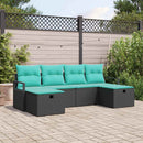 Sofa Sæt med pude 6 pcs Sort og turkis polyrattan