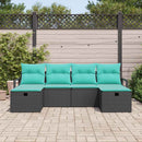 Sofa Sæt med pude 6 pcs Sort og turkis polyrattan