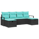 Sofa Sæt med pude 6 pcs Sort og turkis polyrattan