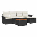 Havesofa Sæt med pude med opbevaring 6 pcs Sort polyrattan