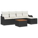 Havesofa Sæt med pude med opbevaring 6 pcs Sort polyrattan