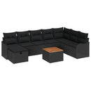 Havesofa Sæt 9 stk. Sort polyrattan