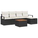 Havesofa Sæt med pude med opbevaring 6 pcs Sort polyrattan