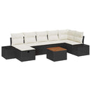 Havesofa Sæt med pude med opbevaring 8 pcs Sort polyrattan