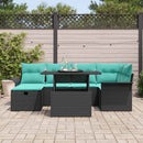Havesofa Sæt med pude med opbevaring 7 pcs Sort Poly rattan