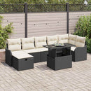 Havesofa Sæt med pude med opbevaring 8 pcs Sort Poly rattan