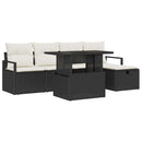 Havesofa Sæt med pude med opbevaring 6 pcs Sort Poly rattan