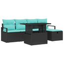 Havesofa Sæt med pude med opbevaring 6 pcs Sort Poly rattan