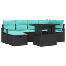 Havesofa Sæt med pude med opbevaring 7 pcs Sort Poly rattan