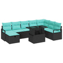Havesofa Sæt med pude med opbevaring 9 pcs Sort Poly rattan