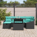 Havesofa Sæt med pude med opbevaring 7 pcs Sort Poly rattan