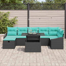 Havesofa Sæt med pude med opbevaring 8 pcs Sort Poly rattan