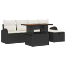 Havesofa Sæt med pude med opbevaring 6 pcs Sort polyrattan