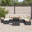 Havesofa Sæt med pude med opbevaring 8 pcs Sort polyrattan