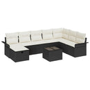 Havesofa Sæt med pude med opbevaring 9 pcs Sort Poly rattan